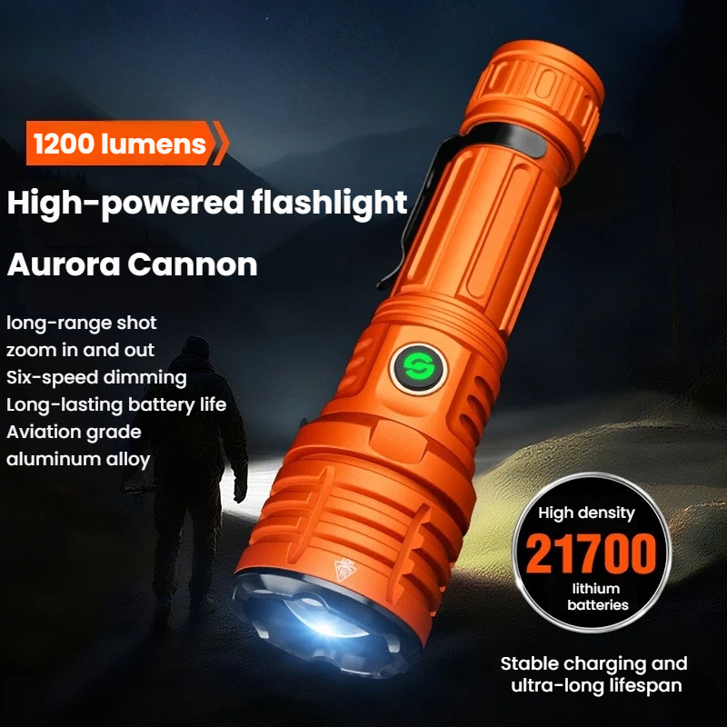 Outdoor Power For Camping - Strong Light LED Flashlight Zoomable TYPE-C