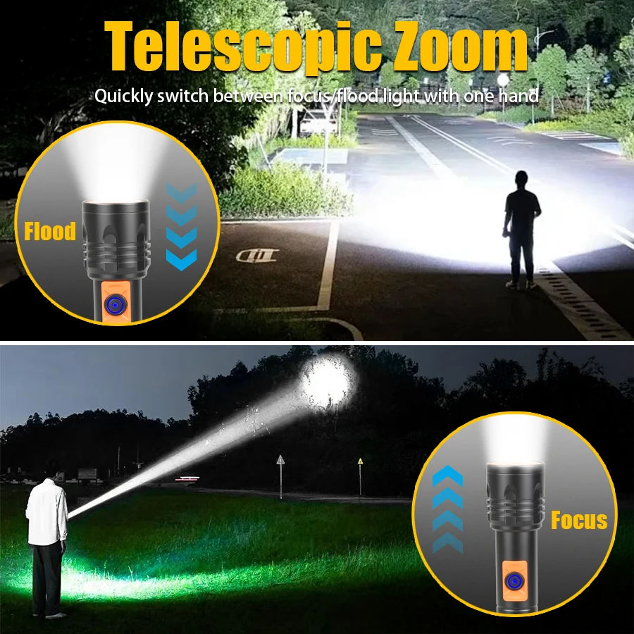High Power LED Flashlight USB  - Outdoor Power For Camping recension och pris