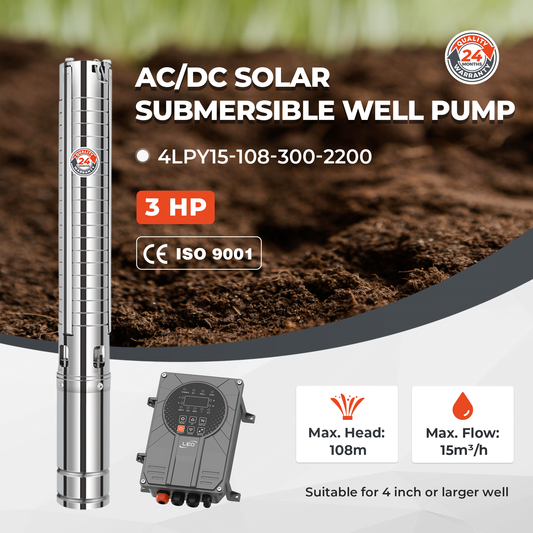 LEO LPY Solar 4inch 3HP 15m3/h - Water Pump Submersible recension och pris