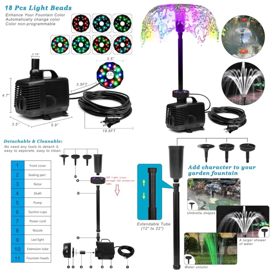 45W 792 GPH LED Pond Pump with - Water Pump Submersible recension och pris